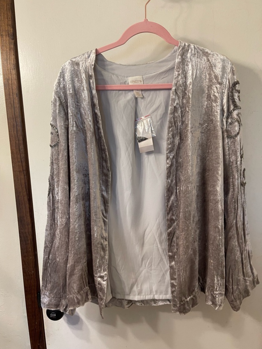 Chico's Tan Crushed Velvet Beaded and Embroidered NWT Sz. 1 #27